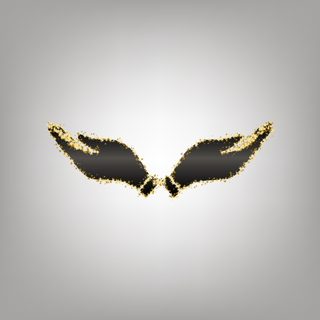 Hand sign illustration. Vector. Blackish icon with golden stars at grayish background.のイラスト素材