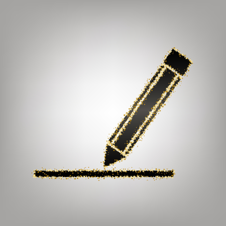 Pencil sign illustration. Vector. Blackish icon with golden stars at grayish background.のイラスト素材