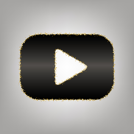 Play button sign. Vector. Blackish icon with golden stars at grayish background.のイラスト素材