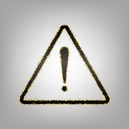 Exclamation danger sign. Flat style. Vector. Blackish icon with golden stars at grayish background.のイラスト素材