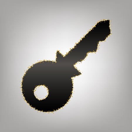 Key sign illustration. Vector. Blackish icon with golden stars at grayish background.のイラスト素材