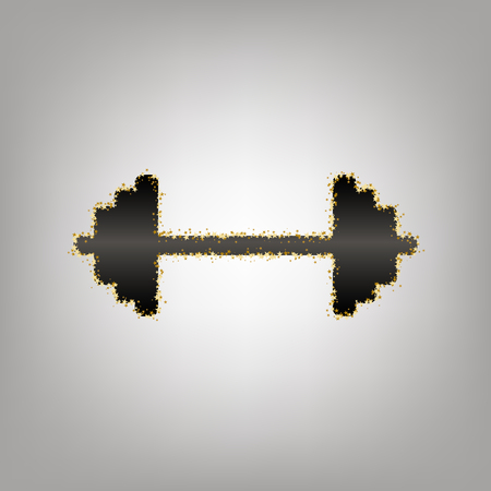 Dumbbell weights sign. Vector. Blackish icon with golden stars at grayish background.のイラスト素材