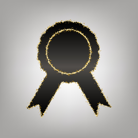 Label sign ribbons. Vector. Blackish icon with golden stars at grayish background.のイラスト素材