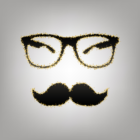 Mustache and Glasses sign. Vector. Blackish icon with golden stars at grayish background.のイラスト素材