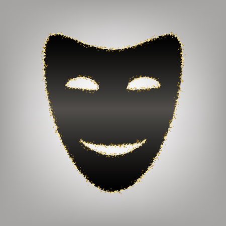 Comedy theatrical masks. Vector. Blackish icon with golden stars at grayish background.のイラスト素材