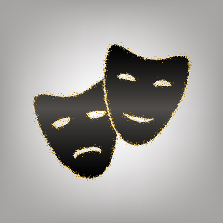 Theater icon with happy and sad masks. Vector. Blackish icon with golden stars at grayish background.のイラスト素材