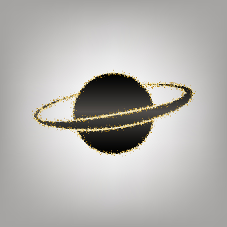 Planet in space sign. Vector. Blackish icon with golden stars at grayish background.のイラスト素材