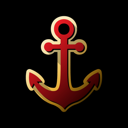Anchor icon. Vector. Red icon with small black and limitless shadows at golden sticker on black background.のイラスト素材