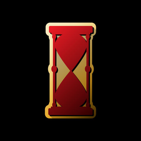 Hourglass sign illustration. Vector. Red icon with small black and limitless shadows at golden sticker on black background.のイラスト素材