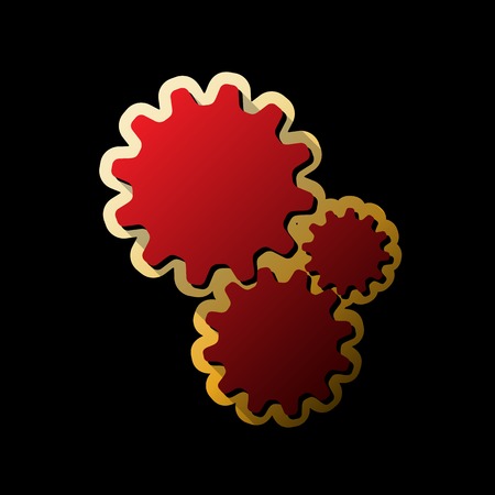 Settings sign illustration. Vector. Red icon with small black and limitless shadows at golden sticker on black background.のイラスト素材