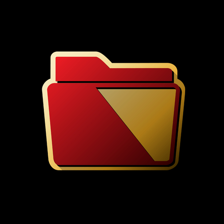Folder sign illustration. Vector. Red icon with small black and limitless shadows at golden sticker on black background.のイラスト素材