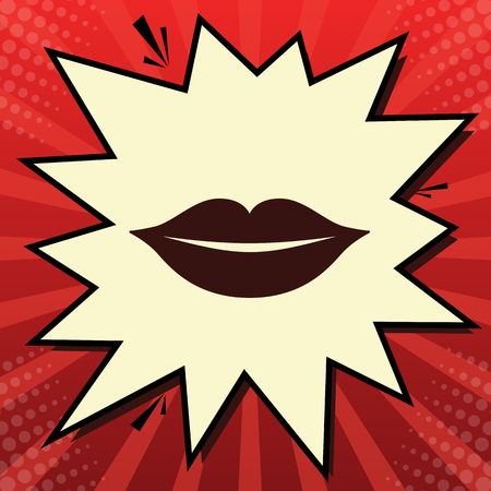 Lips sign illustration. Vector. Dark red icon in lemon chiffon sのイラスト素材