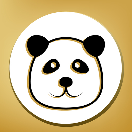 Panda sign illustration. Vector. Black icon with light brown shadow in white circle with shaped ring at golden background.のイラスト素材