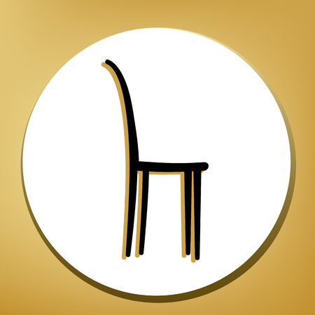 Chair sign illustration. Vector. Black icon with light brown shadow in white circle with shaped ring at golden background.のイラスト素材