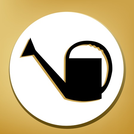Watering sign. Vector. Black icon with light brown shadow in white circle with shaped ring at golden background.のイラスト素材
