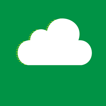 Cloud sign illustration. Vector. White flat icon with yellow striped shadow at green background.のイラスト素材