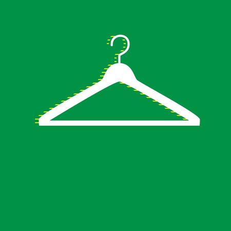 Hanger sign illustration. Vector. White flat icon with yellow striped shadow at green background.のイラスト素材