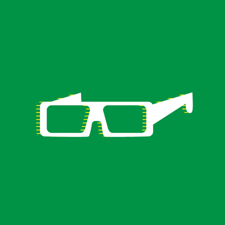 Modern glass sign. Vector. White flat icon with yellow striped shadow at green background.のイラスト素材