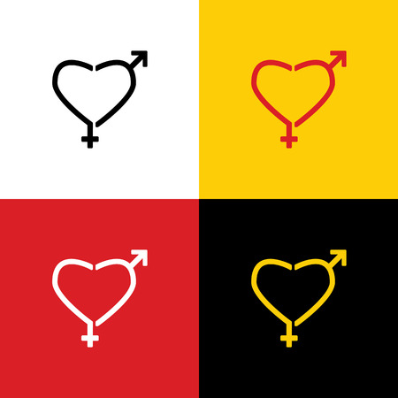 Gender signs in heart shape. Vector. Icons of german flag on corresponding colors as background.のイラスト素材