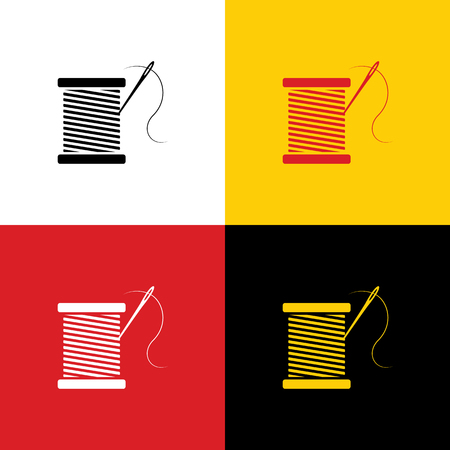 Thread with needle sign illustration. Vector. Icons of german flag on corresponding colors as background.のイラスト素材