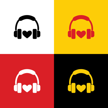 Headphones with heart. Vector. Icons of german flag on corresponding colors as background.のイラスト素材