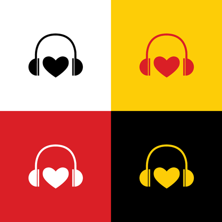 Headphones with heart. Vector. Icons of german flag on corresponding colors as background.のイラスト素材