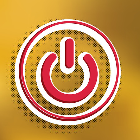 On Off switch sign. Vector. Magenta icon with darker shadow, white sticker and black popart shadow on golden background.のイラスト素材