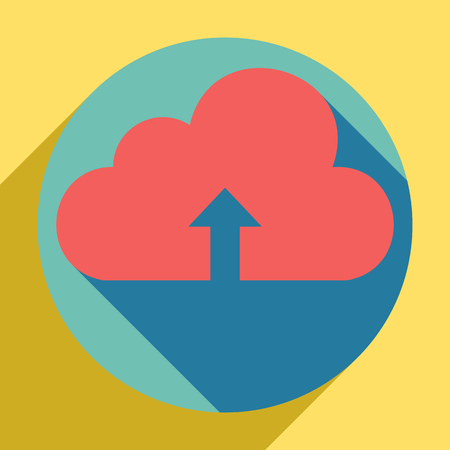 Cloud technology sign. Sunset orange icon with llapis lazuli shadow inside medium aquamarine circle with different goldenrod shadow at royal yellow background.のイラスト素材