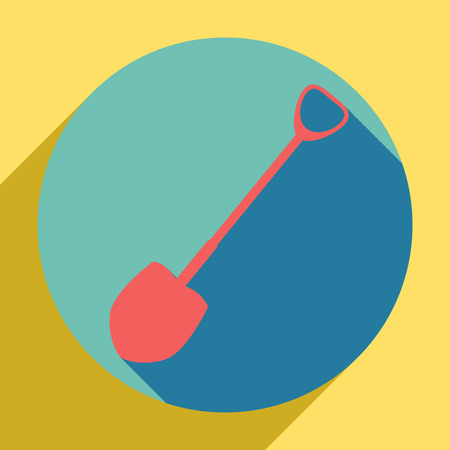 Shovel to work in the garden. Sunset orange icon with llapis lazuli shadow inside medium aquamarine circle with different goldenrod shadow at royal yellow background.のイラスト素材