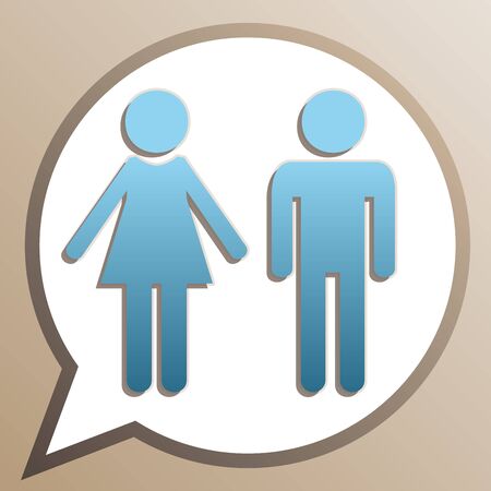 Male and female sign. Bright cerulean icon in white speech balloon at pale taupe background.のイラスト素材