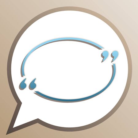 Text quote sign. Bright cerulean icon in white speech balloon at pale taupe background.のイラスト素材