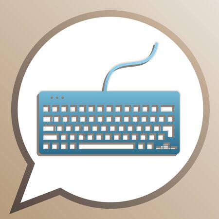 Keyboard simple sign. Bright cerulean icon in white speech balloon at pale taupe background.のイラスト素材