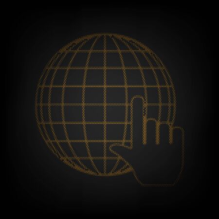 Earth Globe with cursor. Icon as grid of small orange light bulb in darkness.のイラスト素材