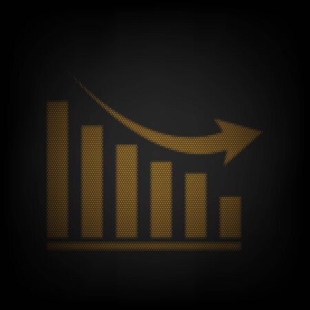 Declining graph sign. Icon as grid of small orange light bulb in darkness.のイラスト素材
