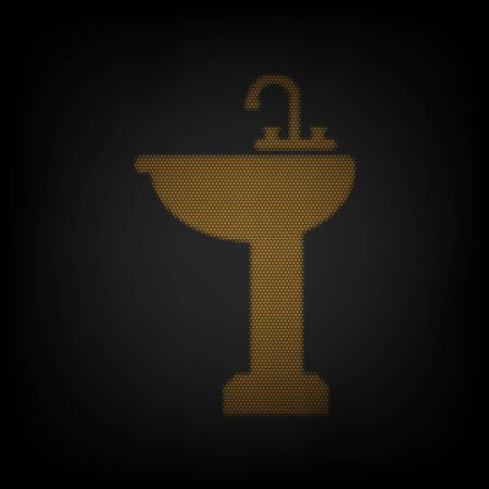 Bathroom sink sign. Icon as grid of small orange light bulb in darkness.のイラスト素材