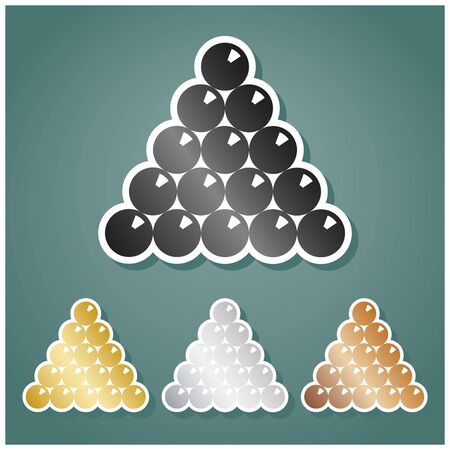 The billiard sign. Set of metallic Icons with gray, gold, silver and bronze gradient with white contour and shadow at viridan background. Illustration.のイラスト素材