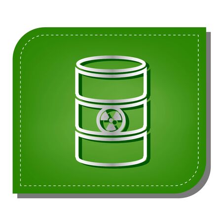 Radiation Round Sign. Silver gradient line icon with dark green shadow at ecological patched green leaf.のイラスト素材