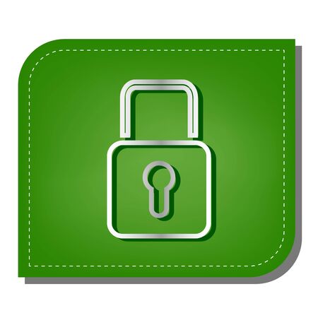 Lock sign illustration. Silver gradient line icon with dark green shadow at ecological patched green leaf.のイラスト素材