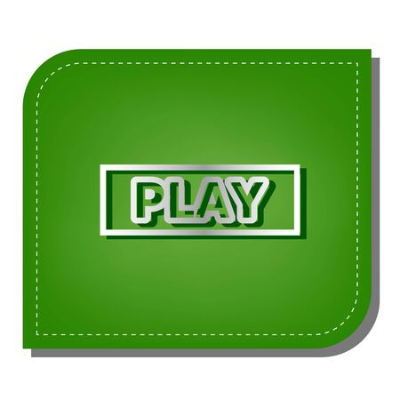 Play button sign. Silver gradient line icon with dark green shadow at ecological patched green leaf.のイラスト素材