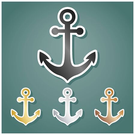Anchor icon. Set of metallic Icons with gray, gold, silver and bronze gradient with white contour...