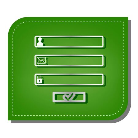 Web browser window with login page sign. Silver gradient line icon with dark green shadow at ecological patched green leaf.のイラスト素材