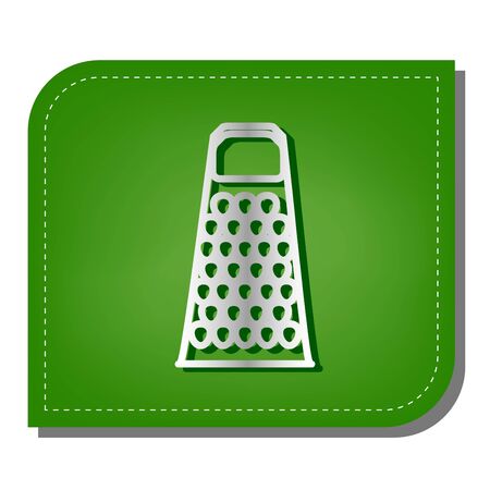 Cheese grater sign. Silver gradient line icon with dark green shadow at ecological patched green leaf.のイラスト素材