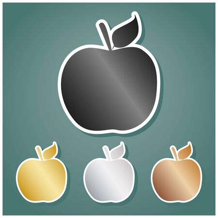 Apple sign illustration. Set of metallic Icons with gray, gold, silver and bronze gradient with white contour and shadow at viridan background.のイラスト素材