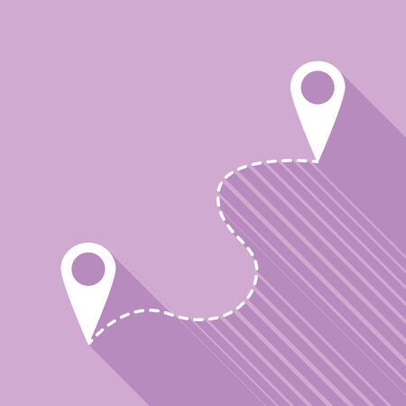 Location pin navigation map, gps sign. White Icon with long shadow at purple background.のイラスト素材