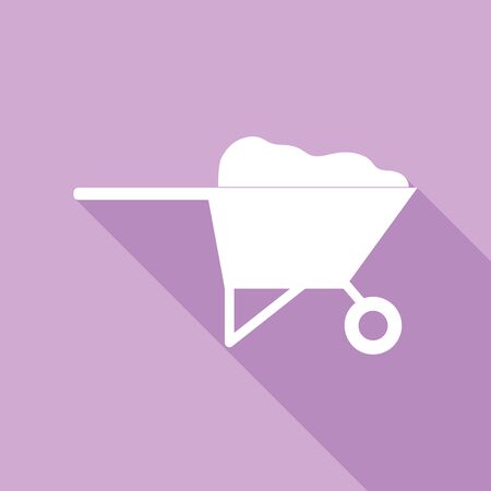 Garden wheelbarrow sign illustration. White Icon with long shadow at purple background.のイラスト素材