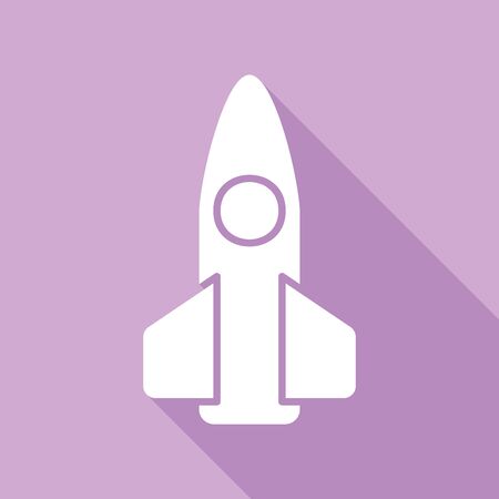 Retro Rocket sign illustration. White Icon with long shadow at purple background.のイラスト素材
