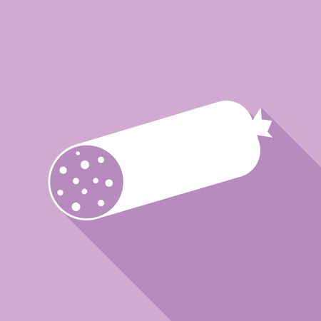 Sausage sign illustration. White Icon with long shadow at purple background.のイラスト素材