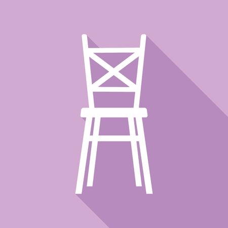 Chair sign. White Icon with long shadow at purple background.のイラスト素材