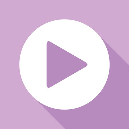 Play button icon with hand sign. White Icon with long shadow at purple background.のイラスト素材