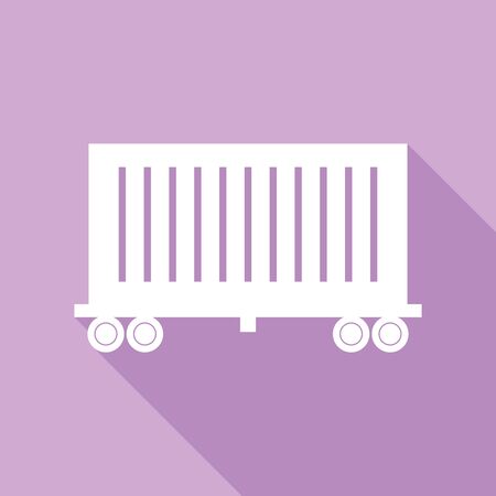 Cargo wagon sign. White Icon with long shadow at purple background.のイラスト素材
